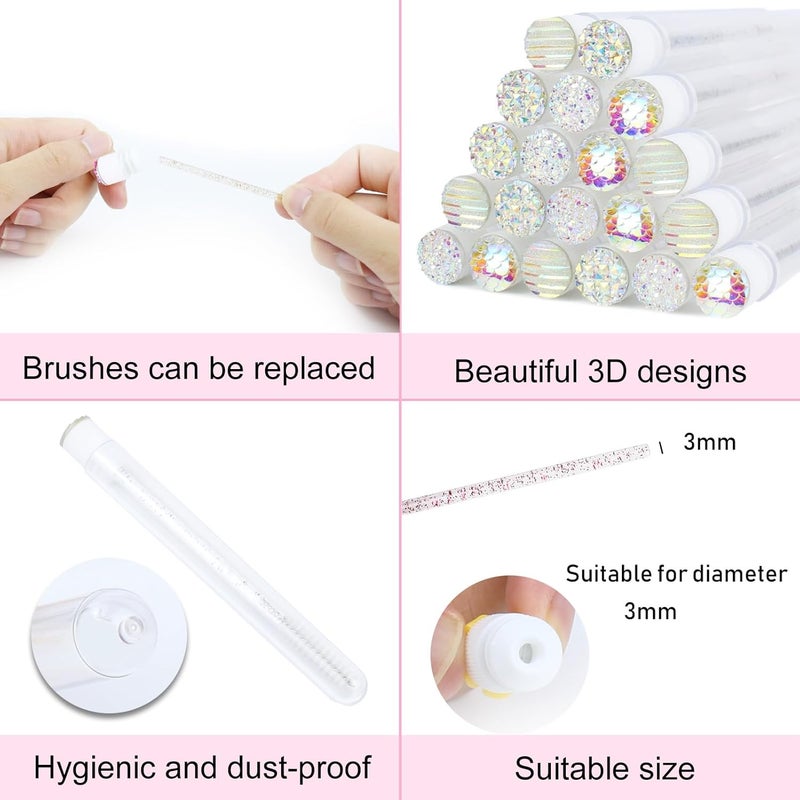 SenRocc 20 Sets Mascara Wand Tube Diamond Eyelash Spoolies Mascara Brushes Lash Brush Makeup Tool Applicator Eyelash Brush Tubes Makeup Brush (4C-Silver) - Image 2